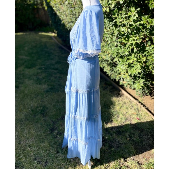 NWT Light Blue V Neck Maxi Dress with Lace Trim - Picture 3 of 5
